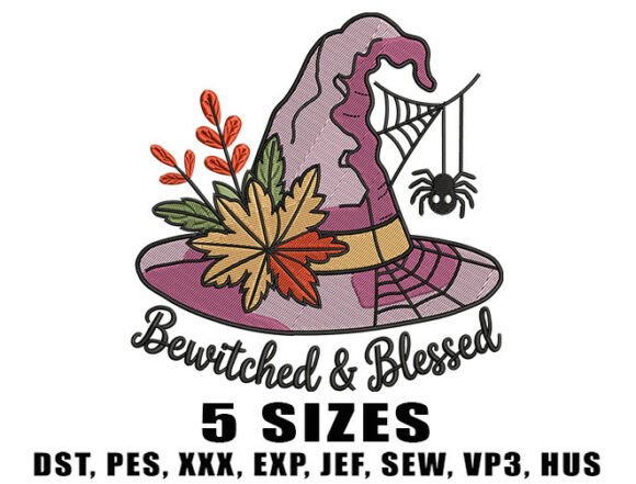 Autumn Flower Witch Embroidery Design