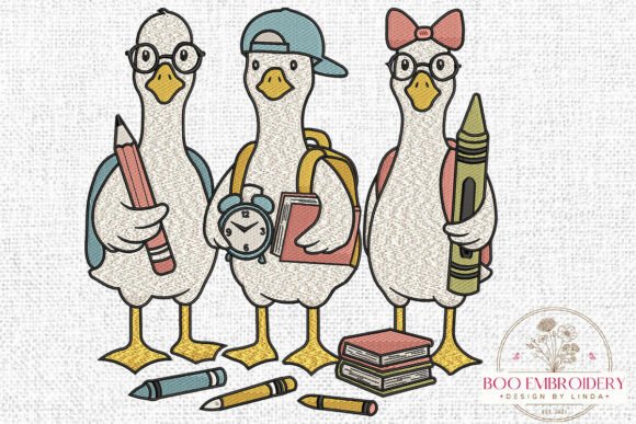 Back to School Goose Embroidery Design