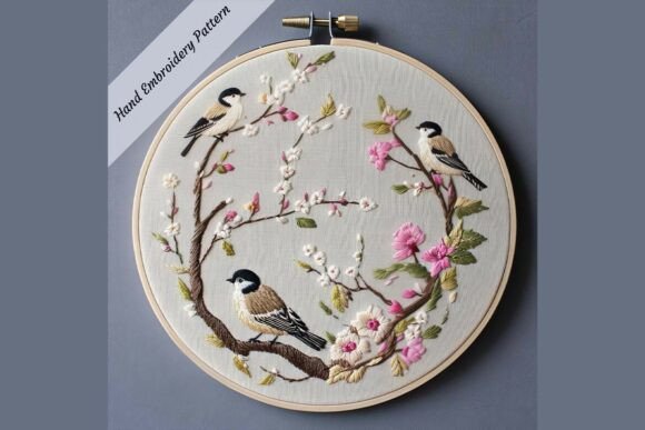 Birds Blossoms Hand Embroidery Pattern