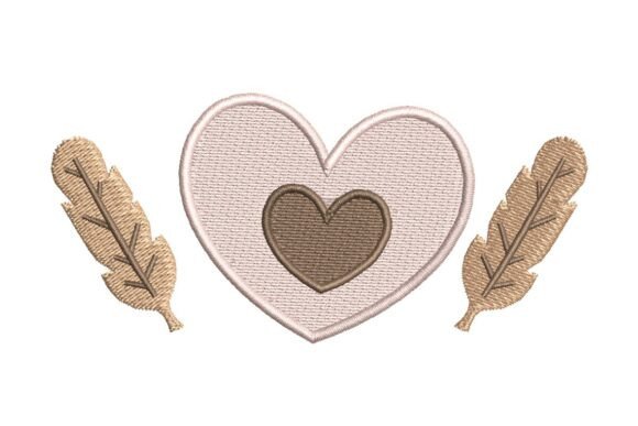Boho Heart with Feathers Embroidery Design