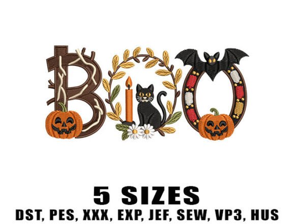 Boo Wreath Halloween Embroidery Design