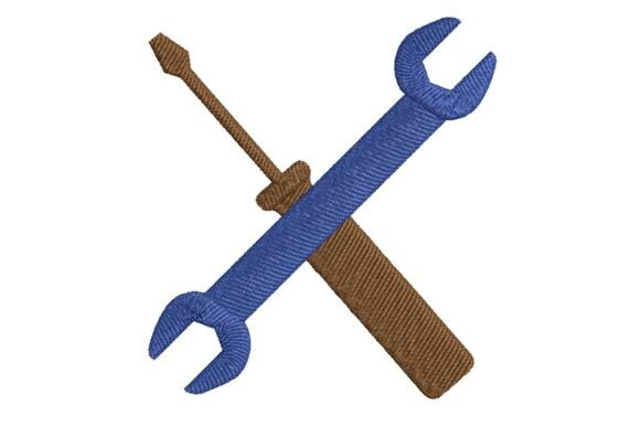 Crossed Wrench and Screwdriver Embroidery Design