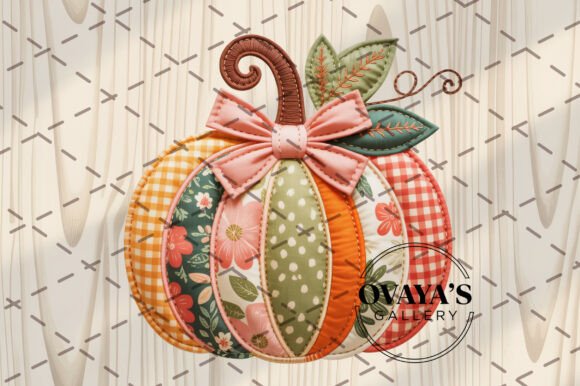 Fall Patchwork Pumpkin Embroidery PNG