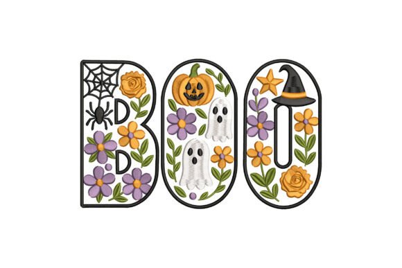 Floral Boo Ghost Embroidery