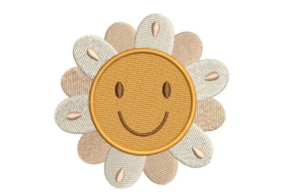 Happy Daisy Flower Face Embroidery Design