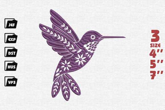 Hummingbird Floral Tribal Embroidery
