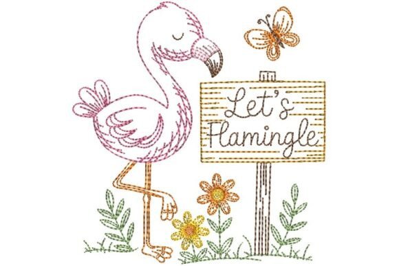 Let’s Flamingle Flamingo Embroidery File