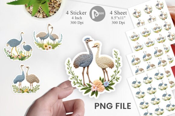 Ostrich Embroidery Sticker