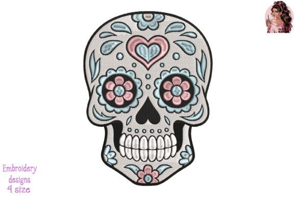 Pastel Sugar Skull Embroidery