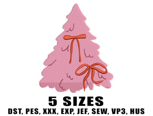 Pink Holiday Tree Embroidery Design