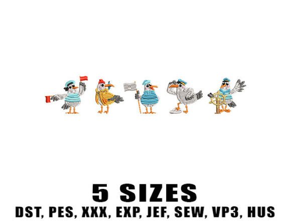 Quirky Seagull Embroidery Designs