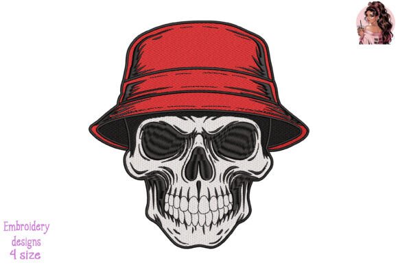 Skull with Firefighter Bucket Hat Embroidery