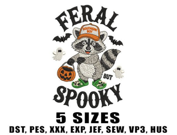 Spooky Feral Raccoon Embroidery Design