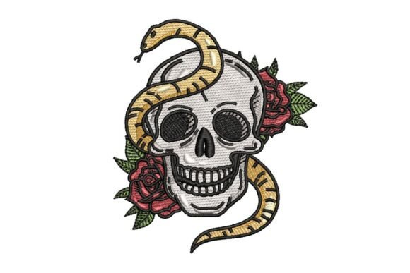 Tattoo Style Skull with Snake and Roses