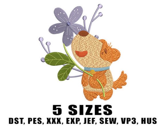 Wildflower Dog Embroidery Design